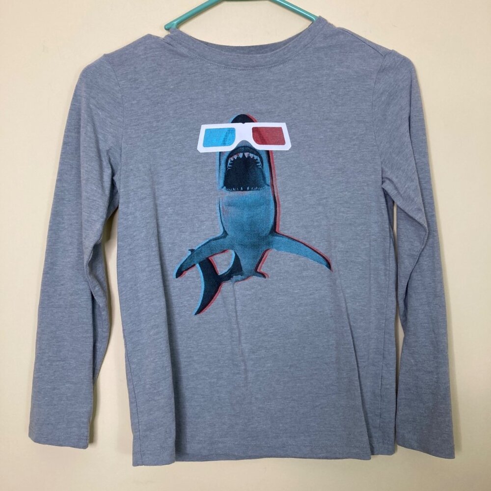Cat & Jack Boys T-shirt Medium 8 10 Graphic Shark 3-D Glasses Gray Long Sleeve